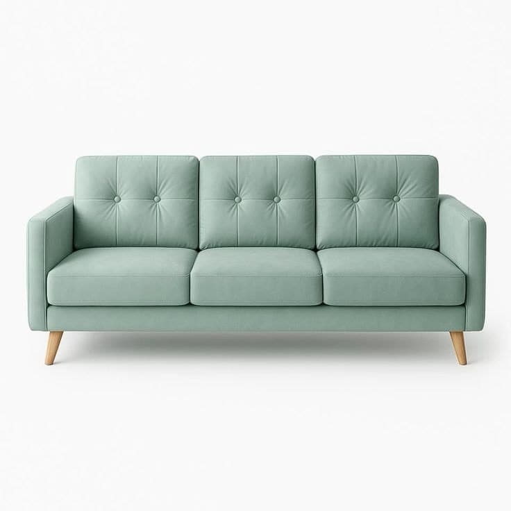 Button-Tufted Mint 3-Seater Sofa