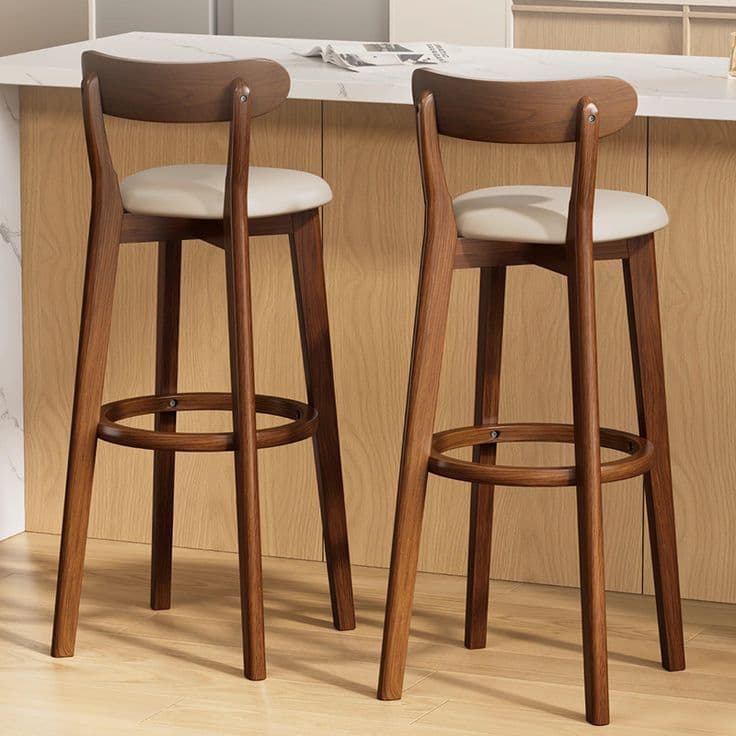 Nordic Minimalist Wooden Bar Stool with Backrest