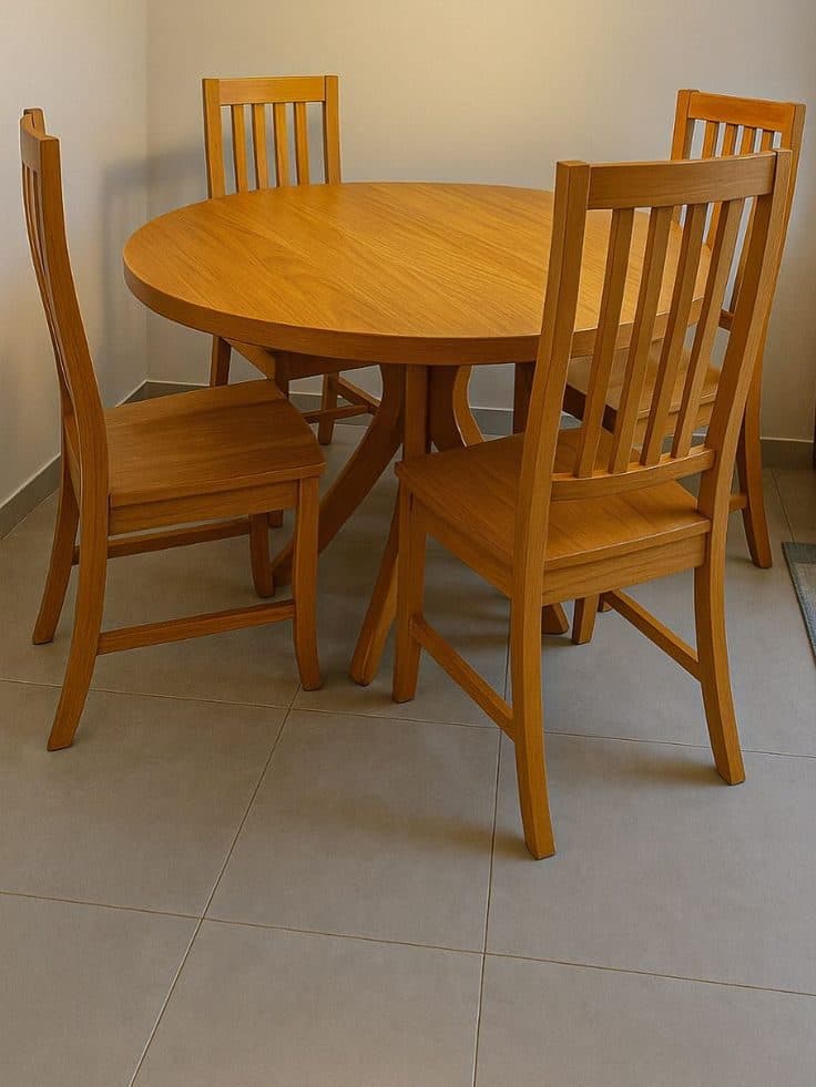 Round Solid Wood 4-Seater Dining Set