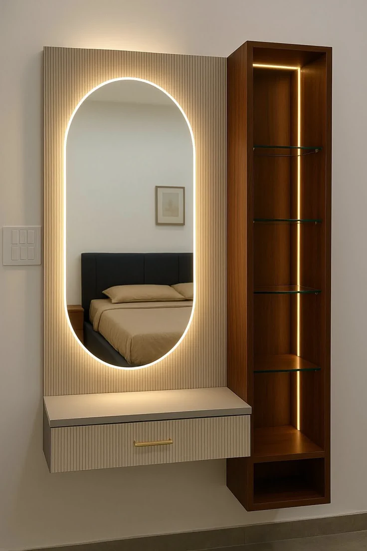 LED Wall-Mounted Vanity with Open Shelving