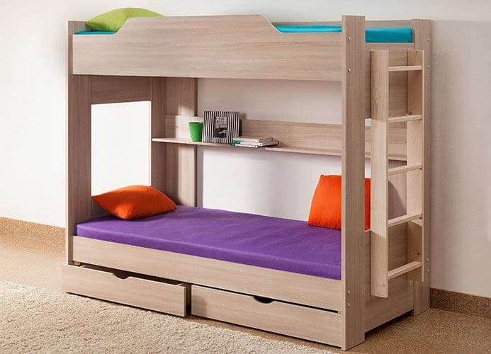 Modern Oak-Finish Bunk Bed with Storage