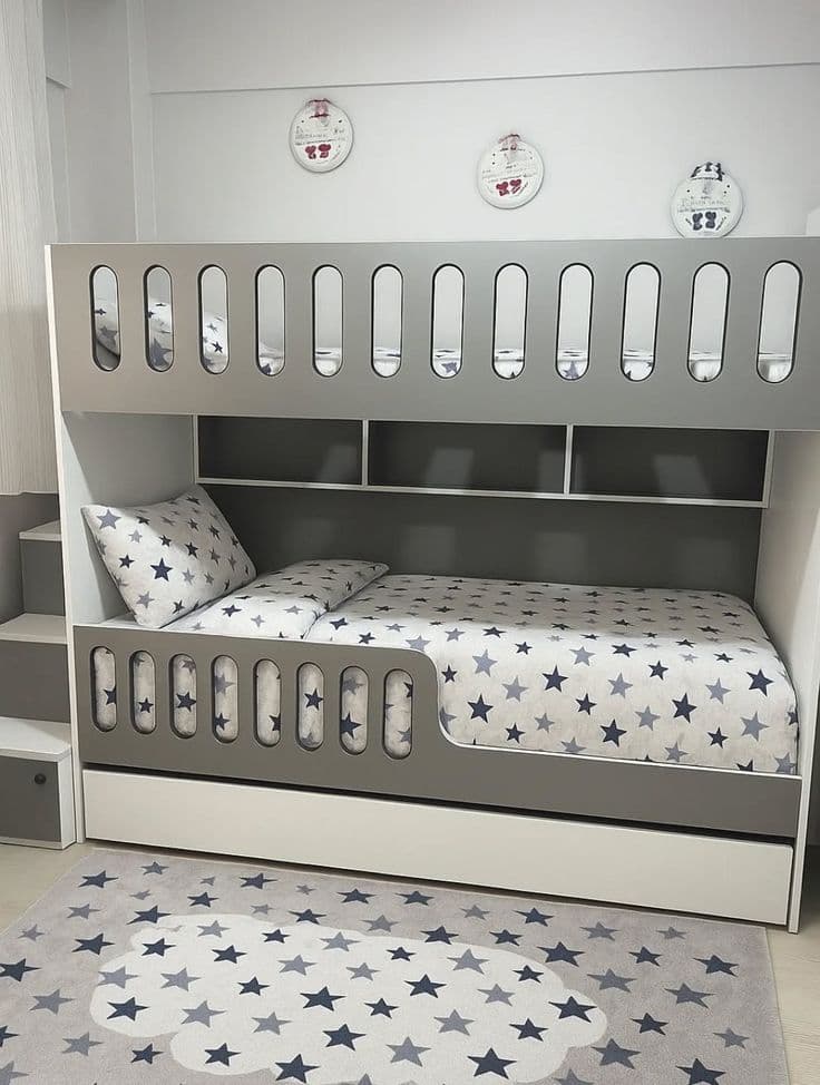Modern Star-Themed Bunk Bed with Integrated Stairs