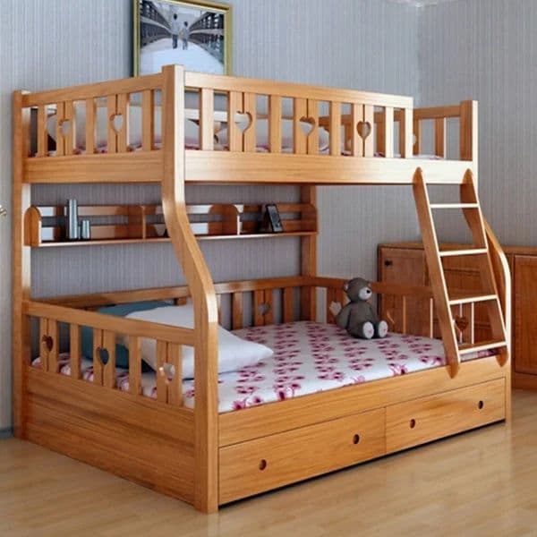 Solid Wood Heart-Motif Bunk Bed with Storage