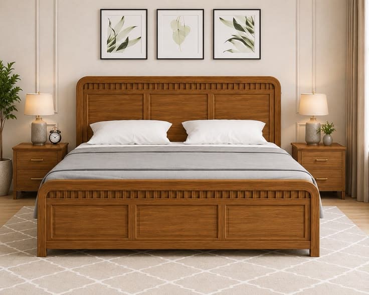 Contemporary Curved Teak Platform Bed