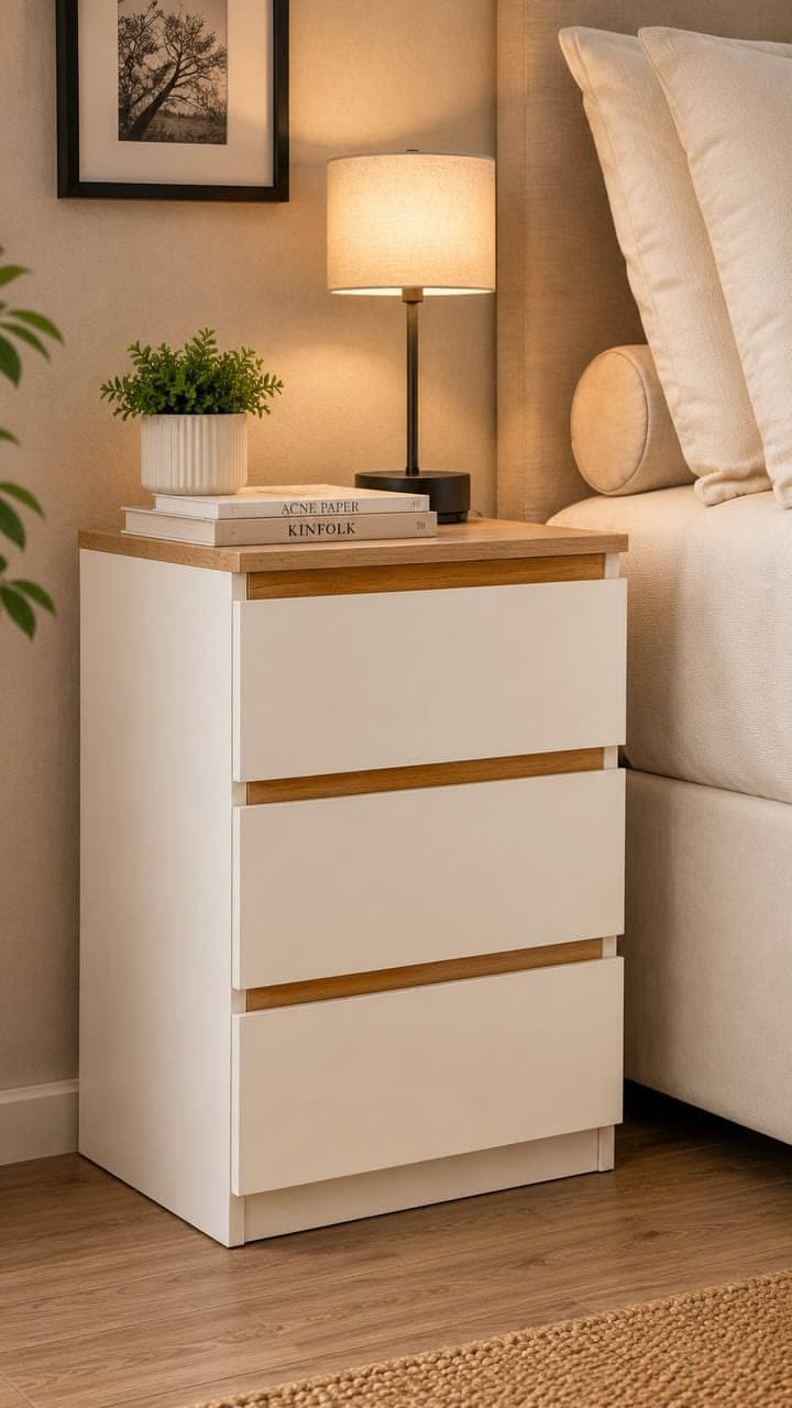 3-Drawer Two-Tone Bedside Table