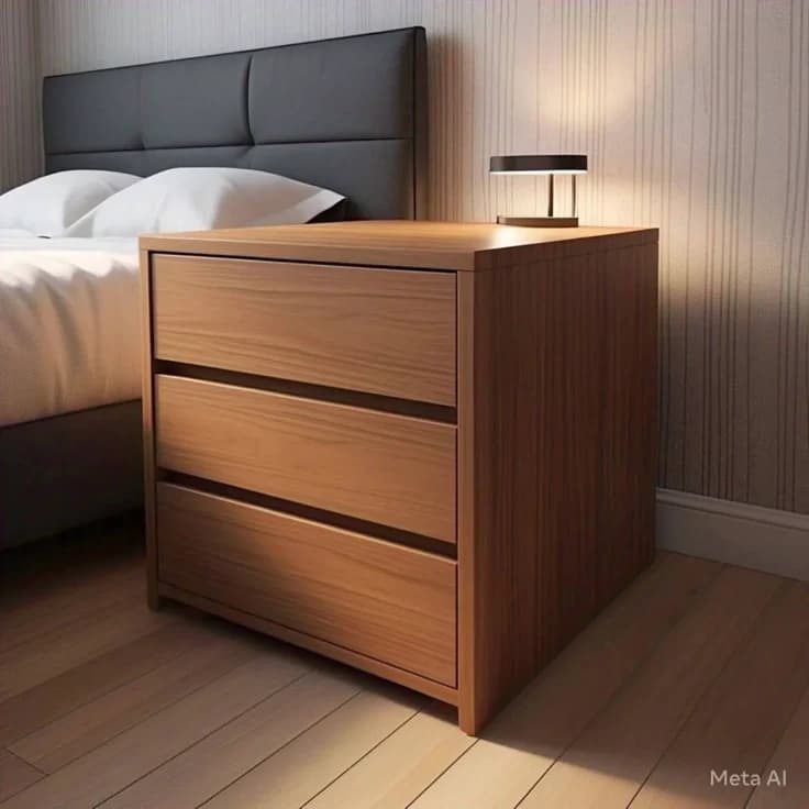 Bergen 3-Drawer Wood-Grain Bedside Table