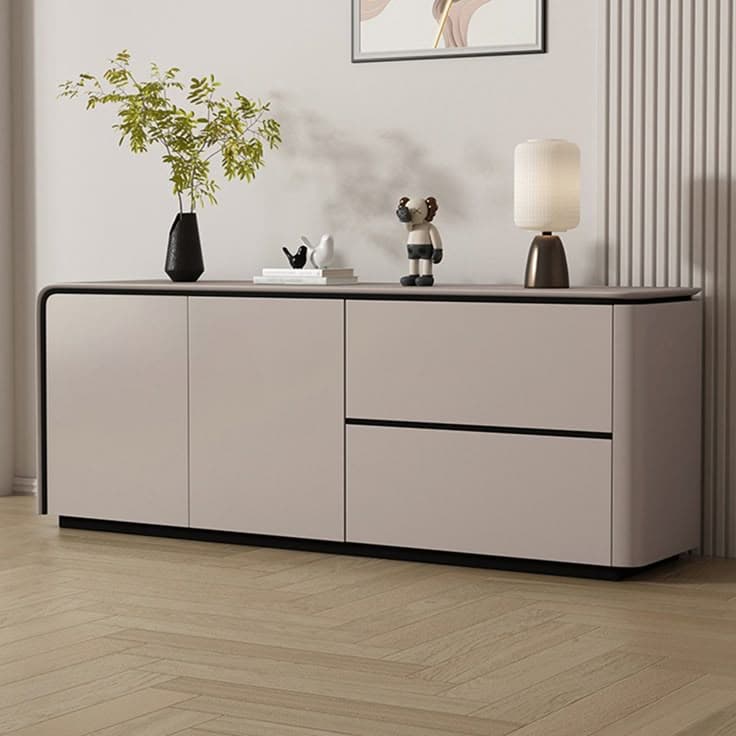 Minimalist Curved Cream Buffet Credenza