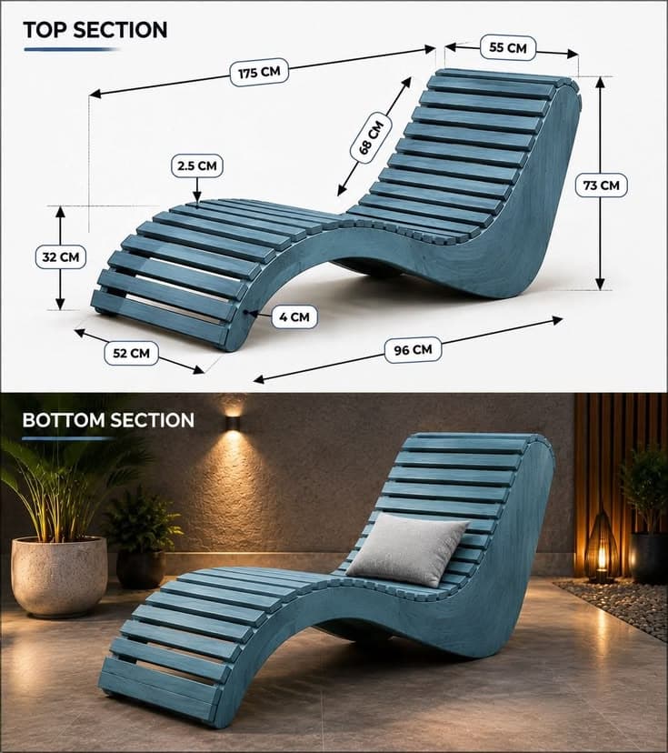 Ergonomic Curved Wooden Sun Lounger