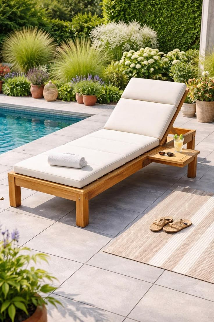 Adjustable Teak Sun Lounger with Pull-Out Tray 2