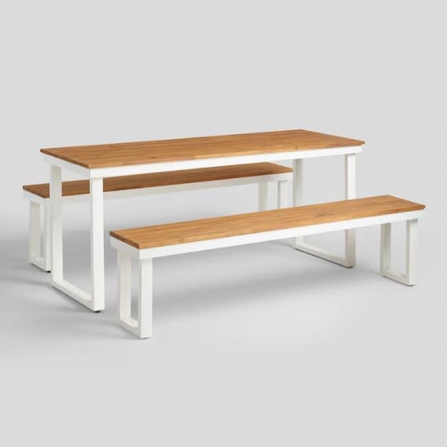 3-Piece Modern Teak Outdoor Dining Set with Benches